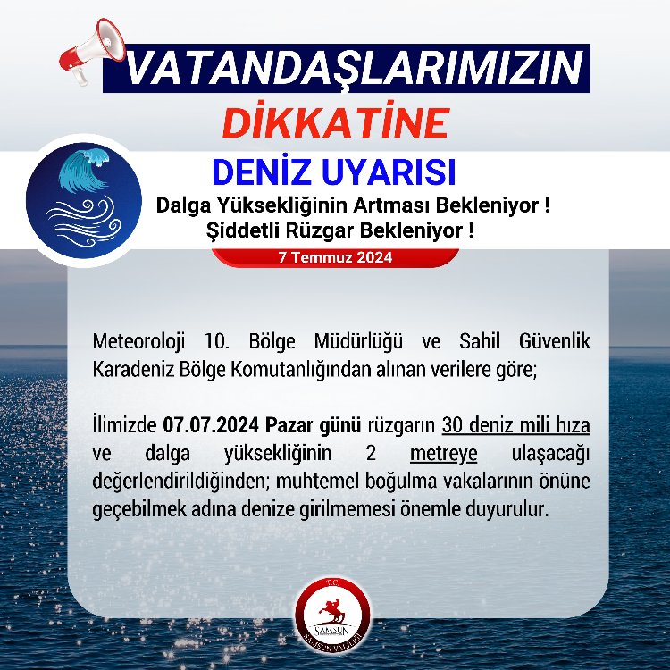 Samsun’dan vatandaşlara deniz uyarısı!