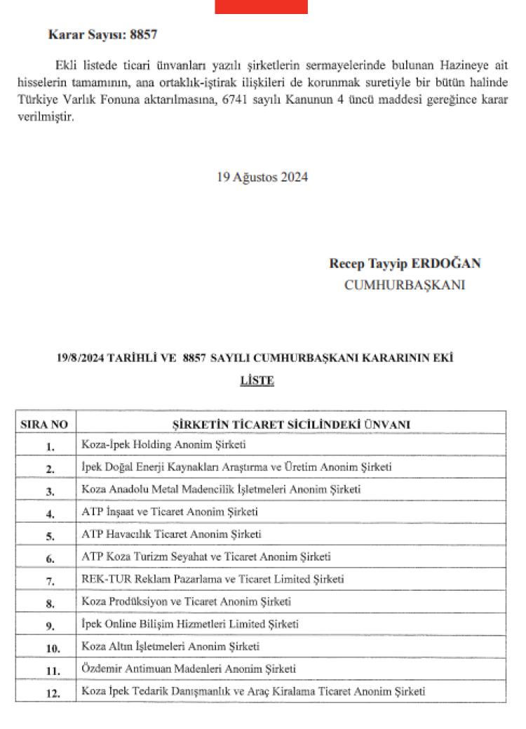 12 şirketin hisseleri Varlık Fonu’na aktarıldı