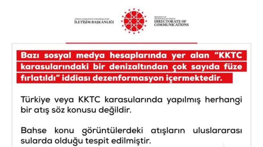 DMM’den “KKTC’de denizaltından füze fırlatıldı” savına yalanlama
